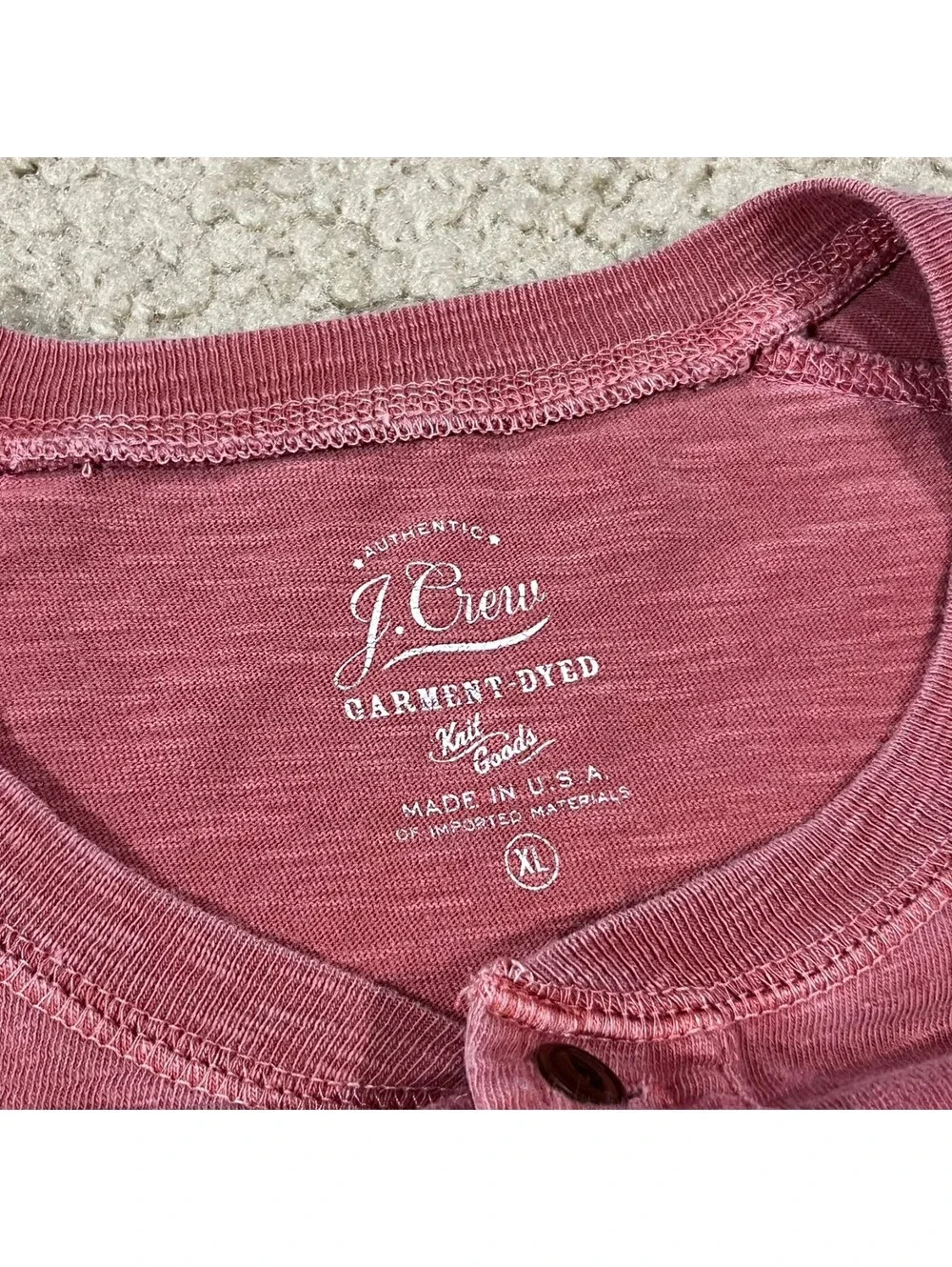 J.Crew Mens Garment Dyed Red Long Sleeve Henley T Shirt Size XL